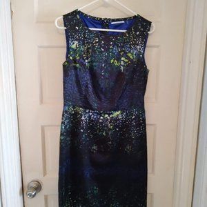 Tahari Black and Blue Stained Glass Sheath Career Cocktail Party Dress Size 6